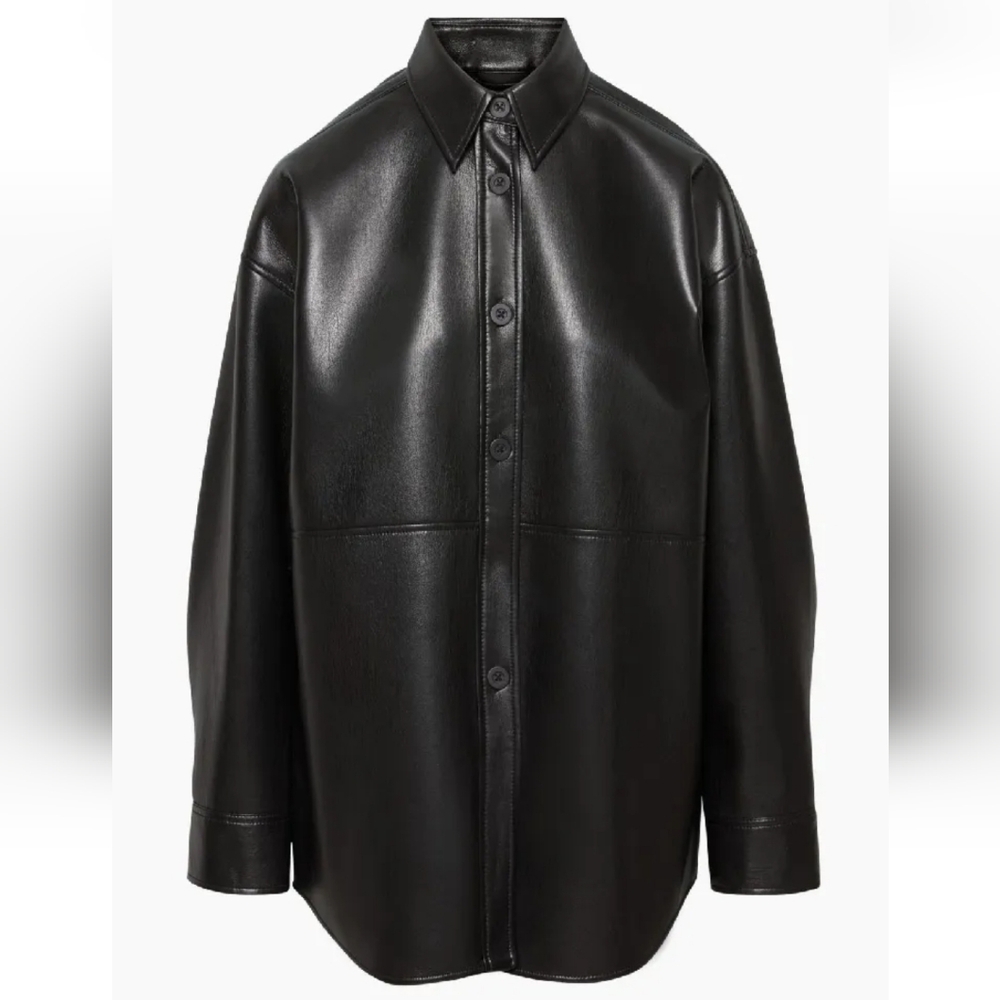 Babaton Aritzia - Black Lightweight Shirt Vegan Leather Jacket Sleek Design